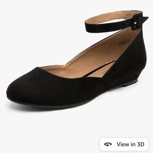 DREAM PAIRS Women's Revona Low Wedge Ankle Strap Flats Shoes - Black Suede 9M